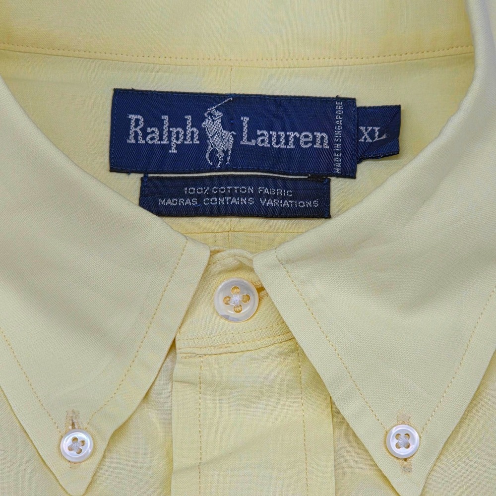 Ralph Lauren Button Down Shirt Mens XL Yellow Short Sleeve Cotton Madras Pony